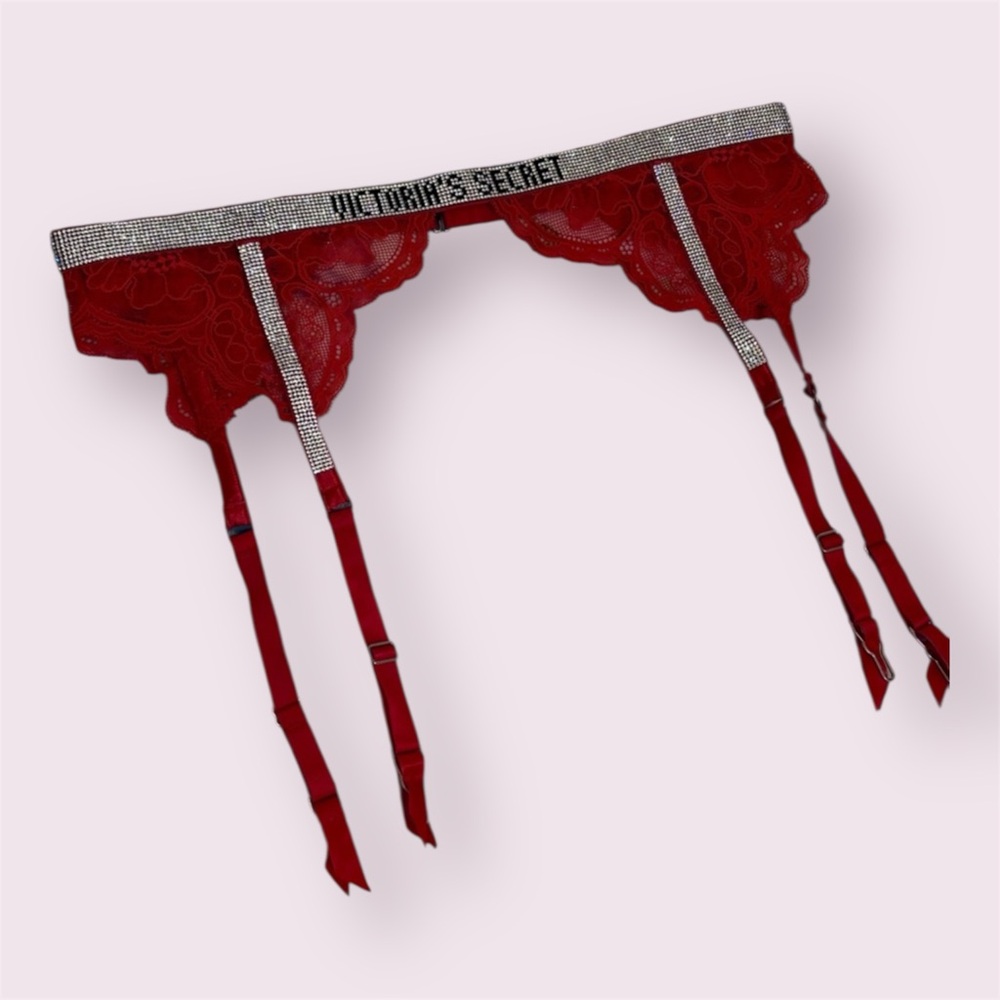 Victoria's Secret Red Lace Garter Belt with Rhinestones